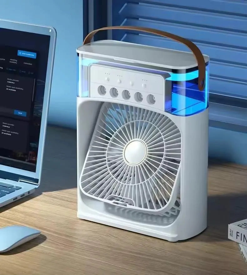 Desk Cooling Fan Portable Air Conditioner mini AC Fan Big Size Mini Air Cooler Ice Fan & Humidifier USB Electric Fan with Water Mist LED Lights Adjustable Wind Speed Small Desktop Cooling Fan for Rooms, Office & Home