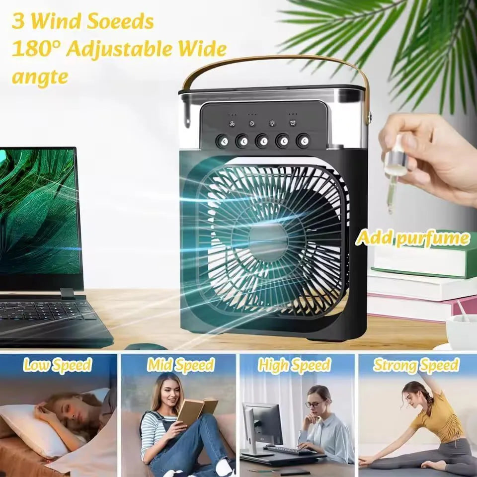 Desk Cooling Fan Portable Air Conditioner mini AC Fan Big Size Mini Air Cooler Ice Fan & Humidifier USB Electric Fan with Water Mist LED Lights Adjustable Wind Speed Small Desktop Cooling Fan for Rooms, Office & Home
