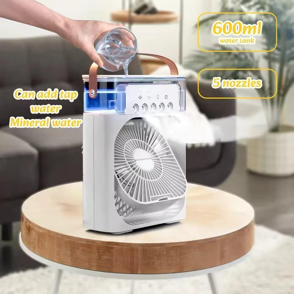 Desk Cooling Fan Portable Air Conditioner mini AC Fan Big Size Mini Air Cooler Ice Fan & Humidifier USB Electric Fan with Water Mist LED Lights Adjustable Wind Speed Small Desktop Cooling Fan for Rooms, Office & Home
