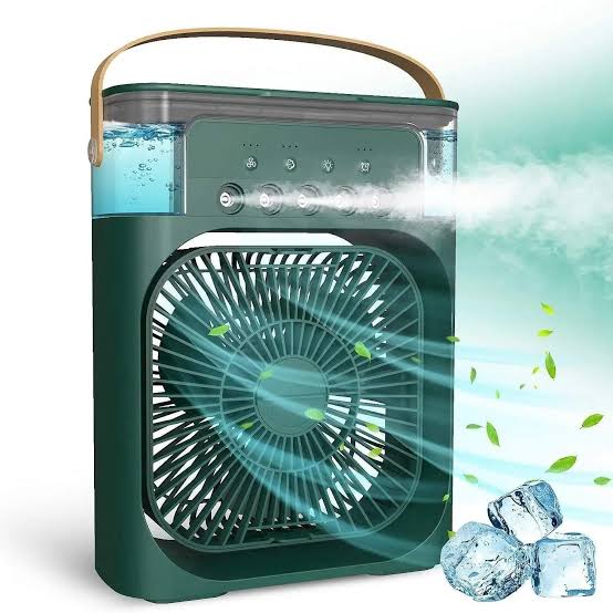 Desk Cooling Fan Portable Air Conditioner mini AC Fan Big Size Mini Air Cooler Ice Fan & Humidifier USB Electric Fan with Water Mist LED Lights Adjustable Wind Speed Small Desktop Cooling Fan for Rooms, Office & Home