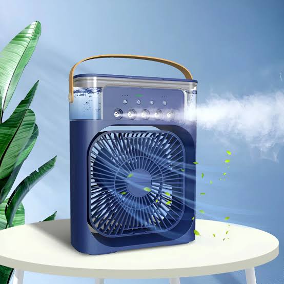 Desk Cooling Fan Portable Air Conditioner mini AC Fan Big Size Mini Air Cooler Ice Fan & Humidifier USB Electric Fan with Water Mist LED Lights Adjustable Wind Speed Small Desktop Cooling Fan for Rooms, Office & Home